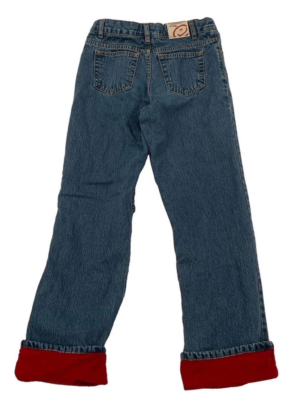 The Children's Place Fleece Lined Jeans Girls 10 Blue Denim Red Adjustable Waist